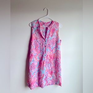 Lilly Pulitzer Sarasota Linen Pink Pout Too Much Bubbly Sleeveless Dress, Large